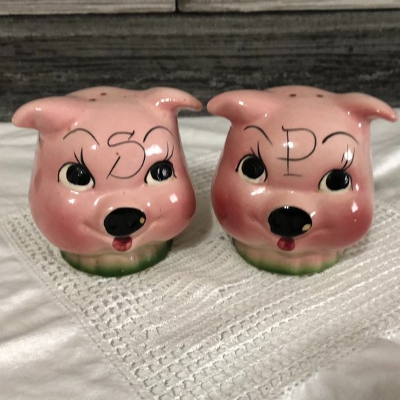 VINTAGE PINK PIG PIGGY HEADS FIGURAL S&P SHAKERS - Picture 2 of 11